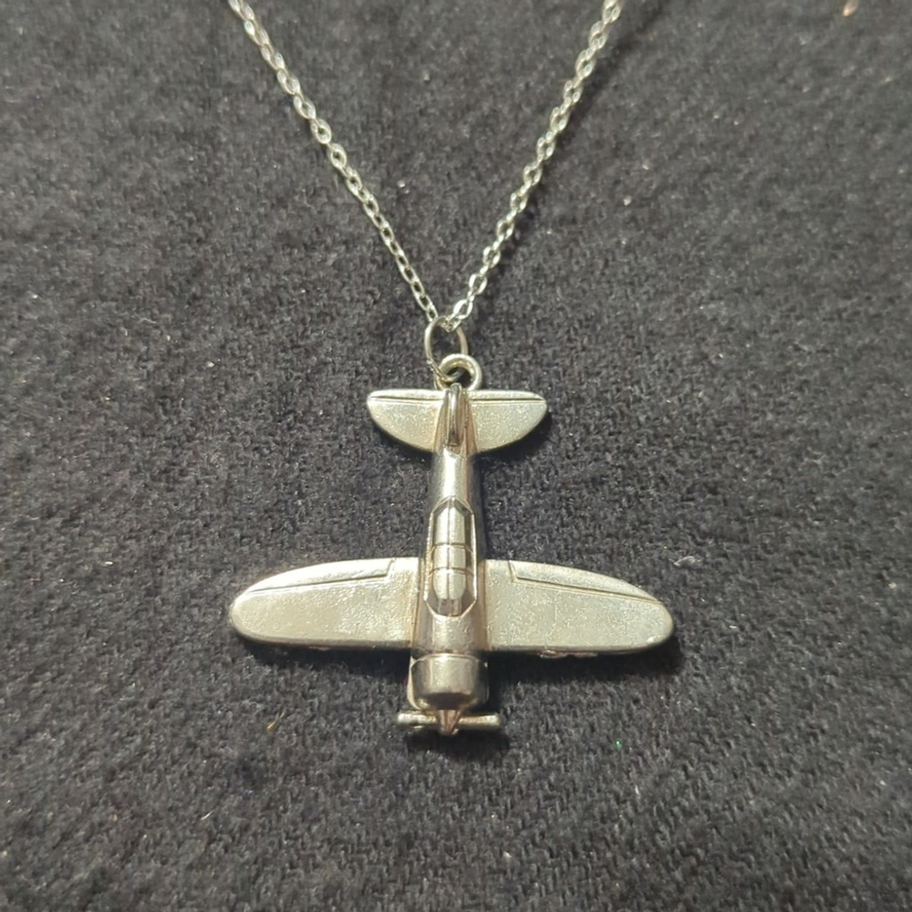 Silver Tone Airplane Pendant Statement Necklace